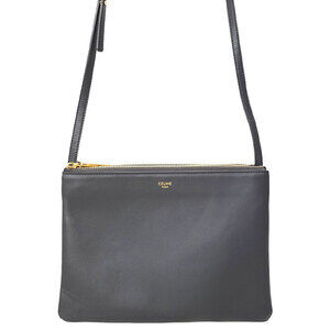 Celine Trio Leather Shoulder Crossbody Bag Black